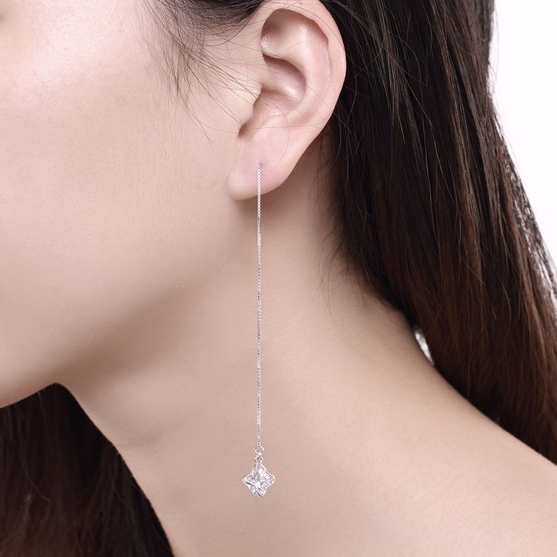 Wholesale Temperament Long Earrings for Women Party Jewelry Shiny CZ Stone Dangle Earrings Birthday Anniversary Gifts  TGSLE188 4