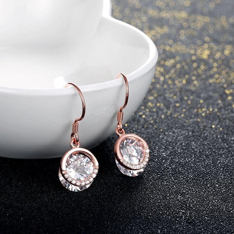 Wholesale Trendy Classic Round Zircon Drop Earrings Vintage Party Dangle Earrings For Women Elegant rose gold Color Bride Wedding Earrings TGSLE190 2