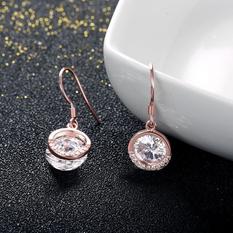 Wholesale Trendy Classic Round Zircon Drop Earrings Vintage Party Dangle Earrings For Women Elegant rose gold Color Bride Wedding Earrings TGSLE190 3