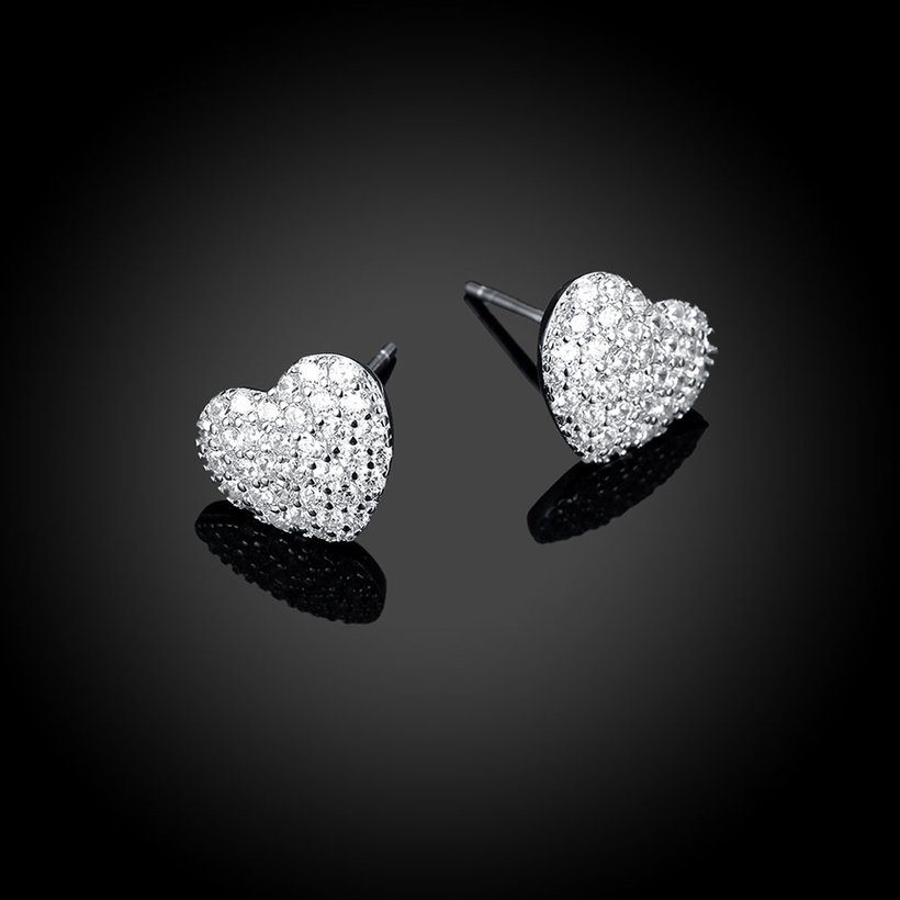 Wholesale jewelry China Girls Cute Heart Stud Earrings White Gold Filled Brilliant White Zircon Austrian Crystal earrings TGSLE202 1