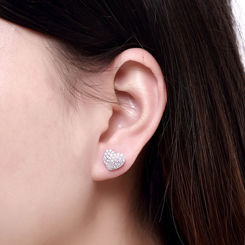 Wholesale jewelry China Girls Cute Heart Stud Earrings White Gold Filled Brilliant White Zircon Austrian Crystal earrings TGSLE202 4