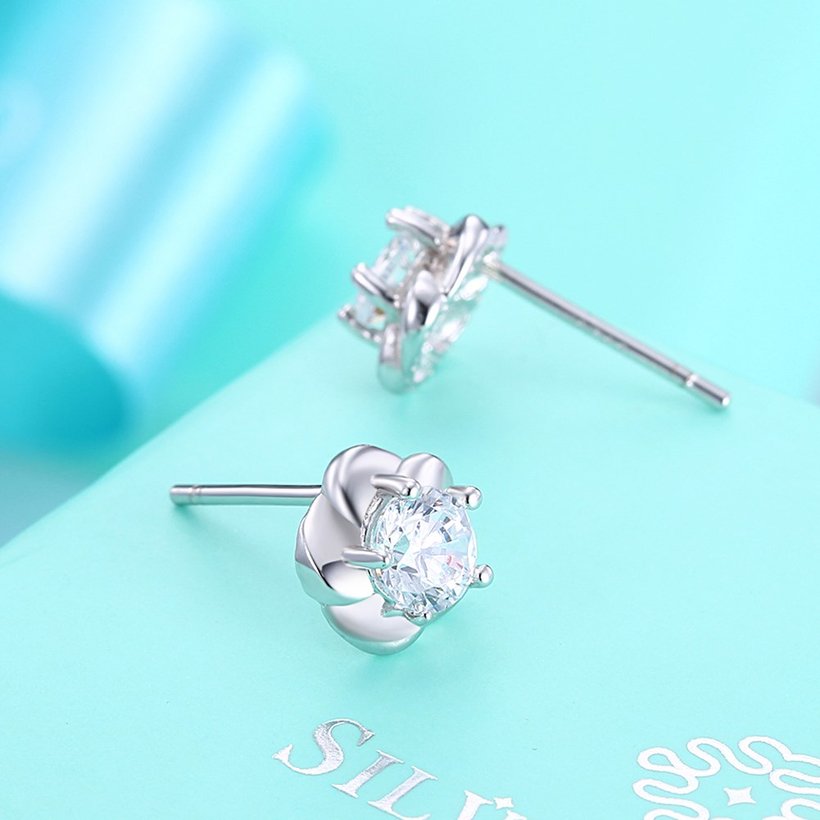 Wholesale Fashion 925 Sterling Silver Sparkling Diamond Flower Stud Earrings For Women Girls Party Fine Jewelry Gifts TGSLE001 2