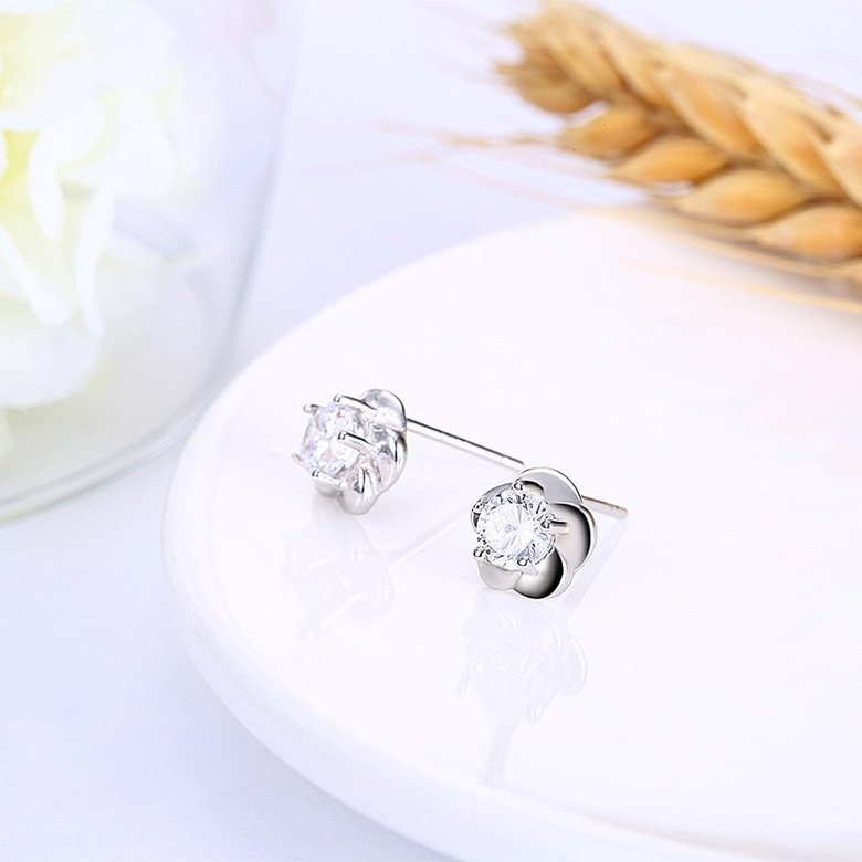 Wholesale Fashion 925 Sterling Silver Sparkling Diamond Flower Stud Earrings For Women Girls Party Fine Jewelry Gifts TGSLE001 3