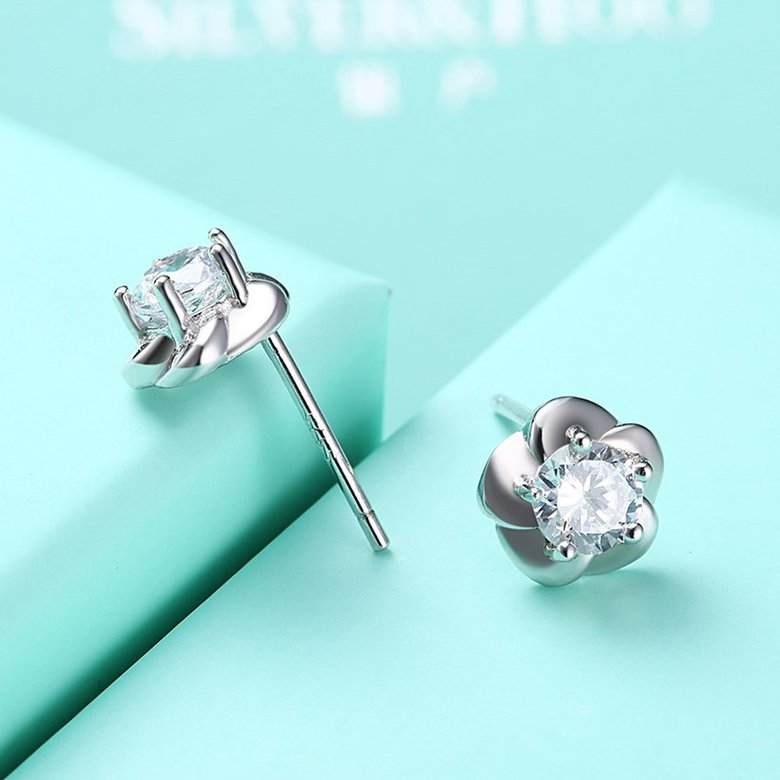 Wholesale Fashion 925 Sterling Silver Sparkling Diamond Flower Stud Earrings For Women Girls Party Fine Jewelry Gifts TGSLE001 4