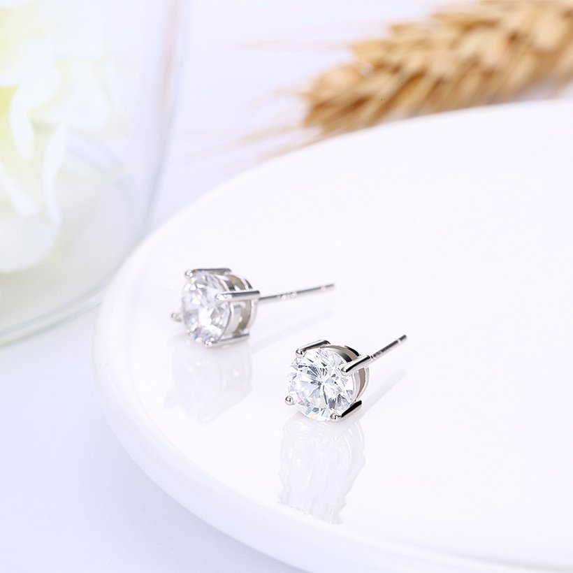 Wholesale Trendy AAA Zircon Crystal Round Small Stud Earrings Wedding 925 Sterling Silver Earring for Women Girls Fashion Jewelry Gift TGSLE003 0