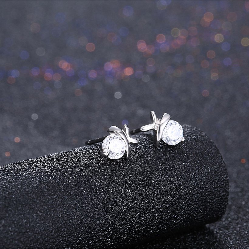 Wholesale Simple Fashion AAA Zircon Crystal Round Small Stud Earrings Wedding 925 Sterling Silver Earring for Women Girls Jewelry Gift TGSLE005 1