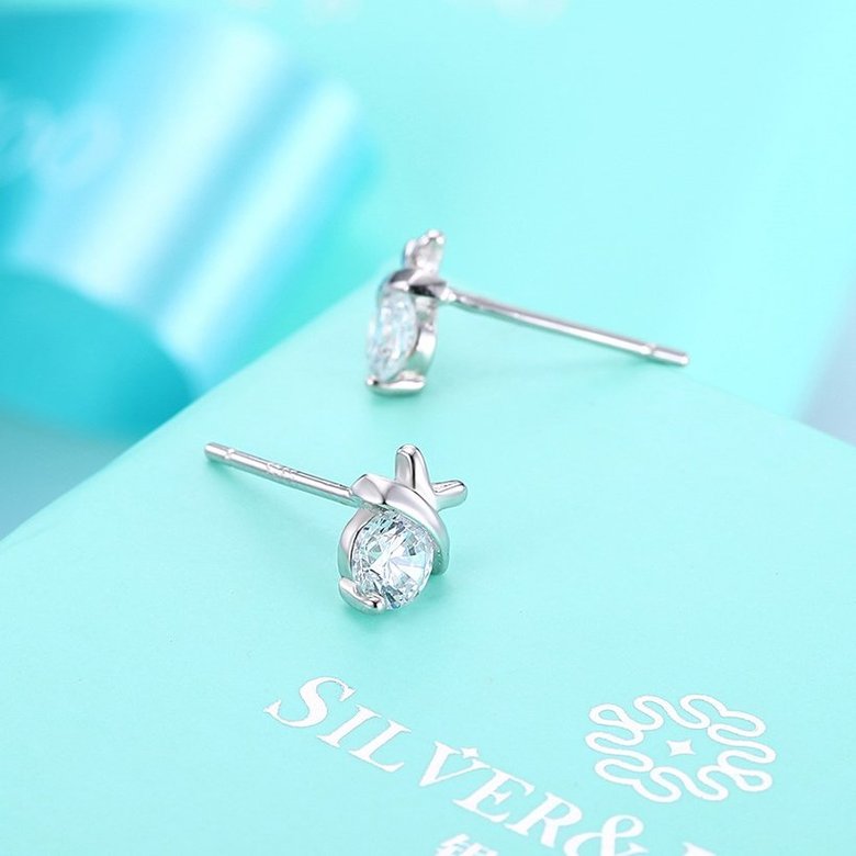 Wholesale Simple Fashion AAA Zircon Crystal Round Small Stud Earrings Wedding 925 Sterling Silver Earring for Women Girls Jewelry Gift TGSLE005 2