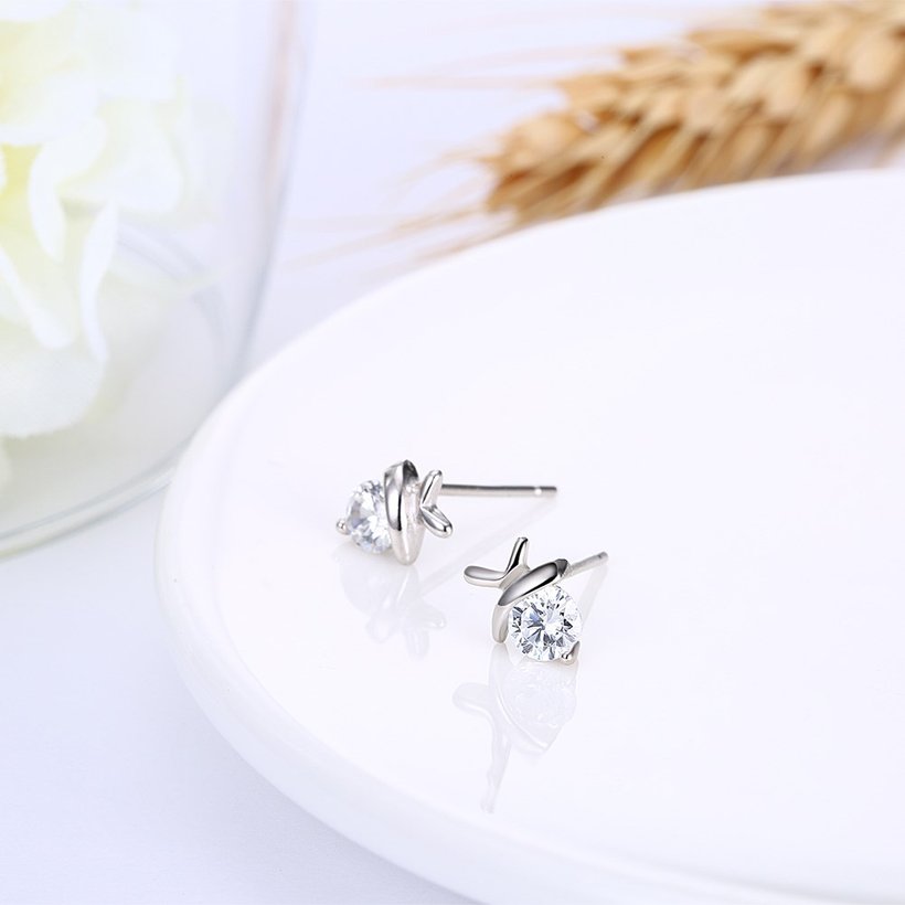 Wholesale Simple Fashion AAA Zircon Crystal Round Small Stud Earrings Wedding 925 Sterling Silver Earring for Women Girls Jewelry Gift TGSLE005 3
