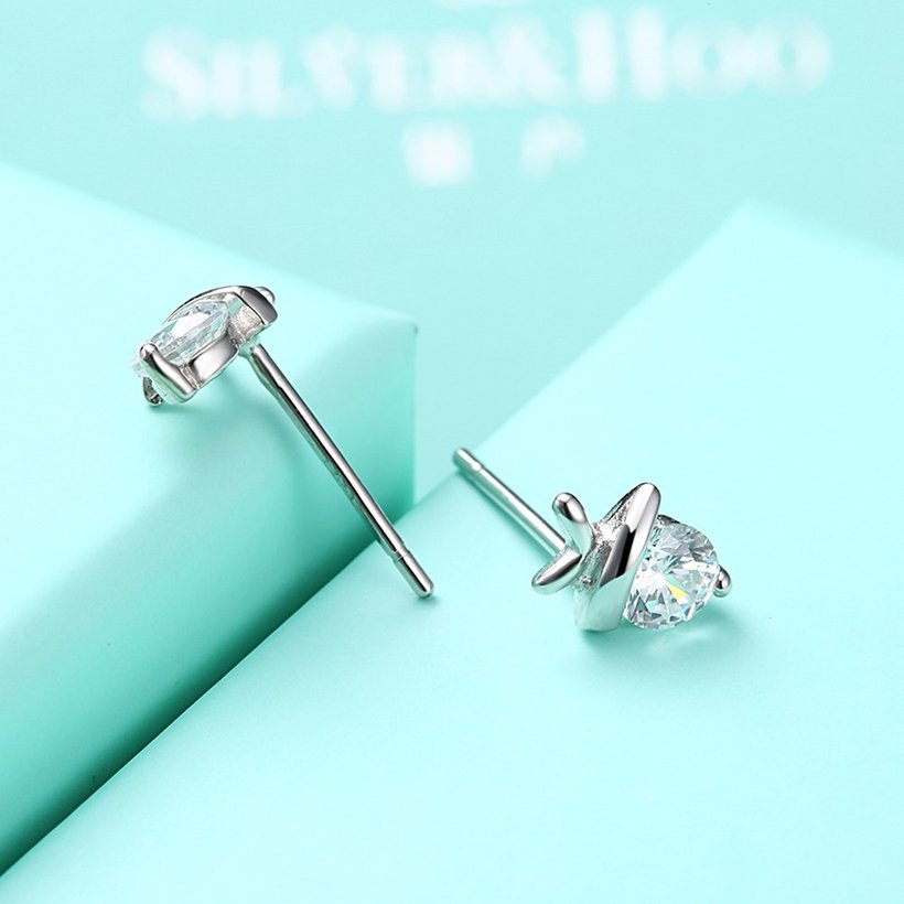 Wholesale Simple Fashion AAA Zircon Crystal Round Small Stud Earrings Wedding 925 Sterling Silver Earring for Women Girls Jewelry Gift TGSLE005 4