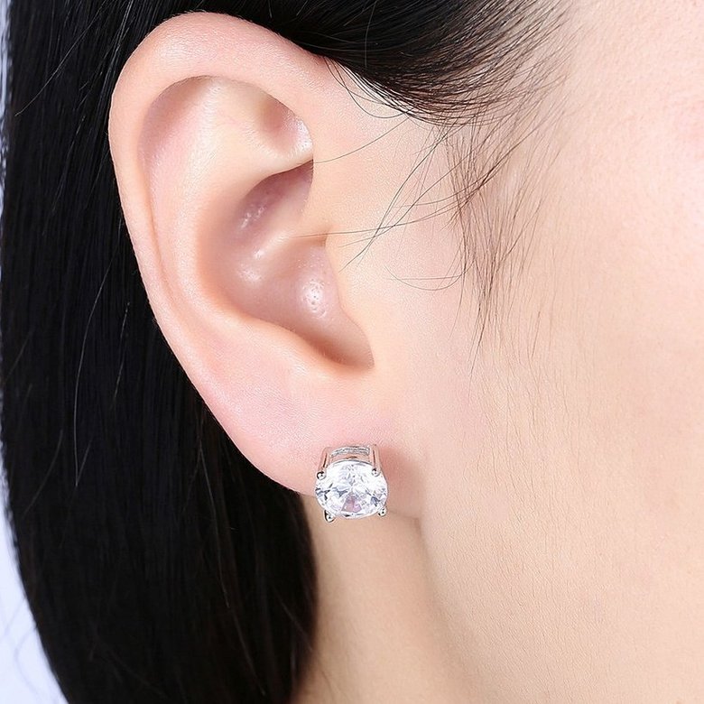 Wholesale Trendy AAA Zircon Crystal Round Small Stud Earrings Wedding 925 Sterling Silver Earring for Women Girls Fashion Jewelry Gift TGSLE006 0