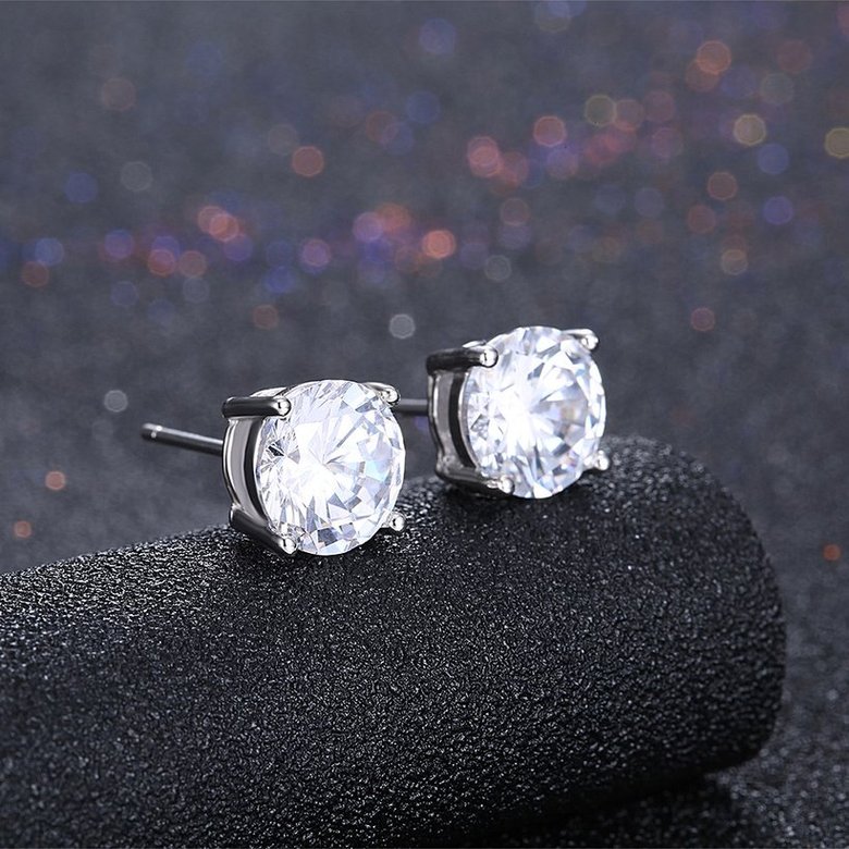 Wholesale Trendy AAA Zircon Crystal Round Small Stud Earrings Wedding 925 Sterling Silver Earring for Women Girls Fashion Jewelry Gift TGSLE006 1