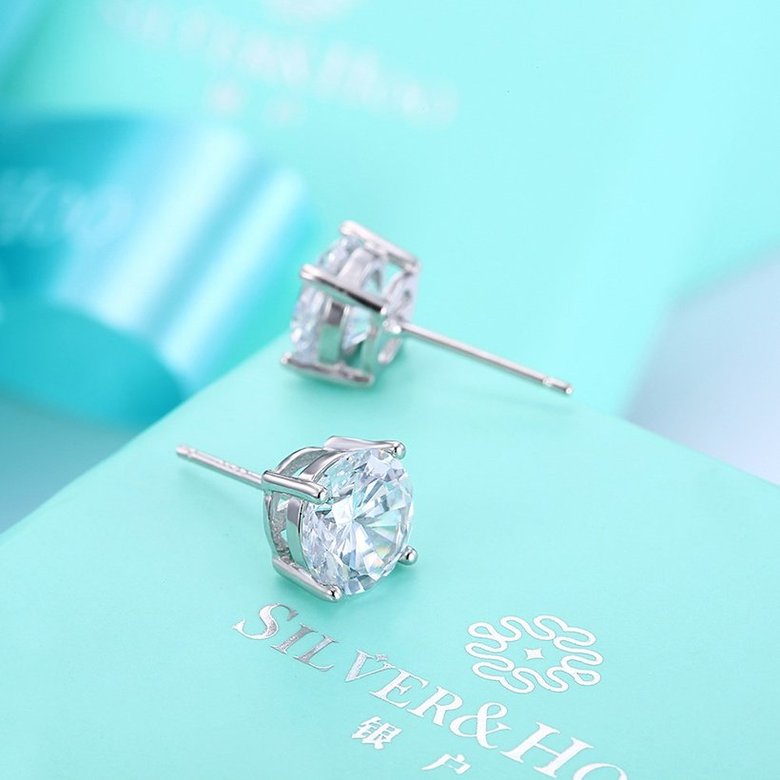 Wholesale Trendy AAA Zircon Crystal Round Small Stud Earrings Wedding 925 Sterling Silver Earring for Women Girls Fashion Jewelry Gift TGSLE006 2