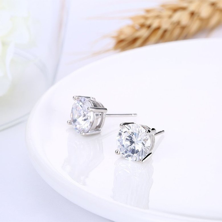 Wholesale Trendy AAA Zircon Crystal Round Small Stud Earrings Wedding 925 Sterling Silver Earring for Women Girls Fashion Jewelry Gift TGSLE006 3
