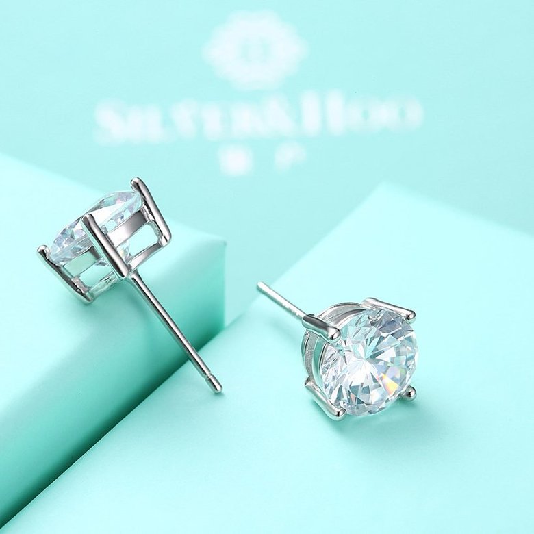 Wholesale Trendy AAA Zircon Crystal Round Small Stud Earrings Wedding 925 Sterling Silver Earring for Women Girls Fashion Jewelry Gift TGSLE006 4