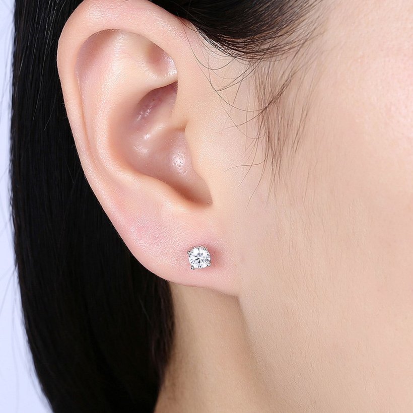 Wholesale Simple Fashion AAA Zircon Crystal Round Small Stud Earrings Wedding 925 Sterling Silver Earring for Women Girls Jewelry Gift TGSLE007 0
