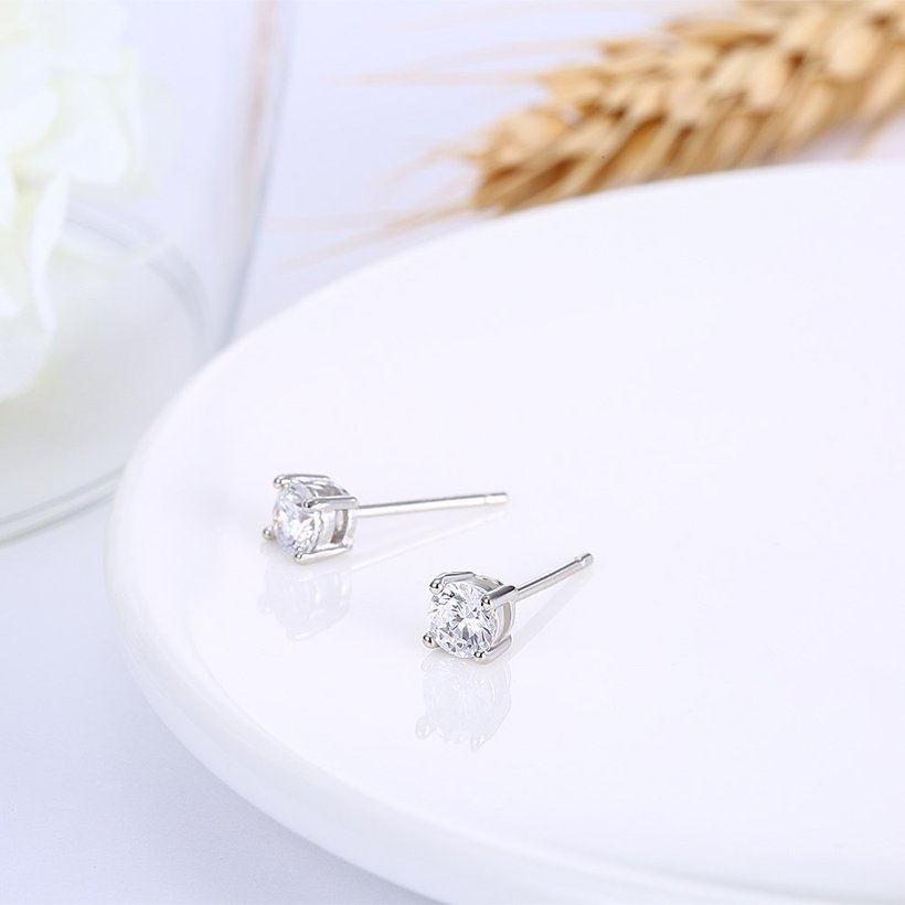 Wholesale Simple Fashion AAA Zircon Crystal Round Small Stud Earrings Wedding 925 Sterling Silver Earring for Women Girls Jewelry Gift TGSLE007 3