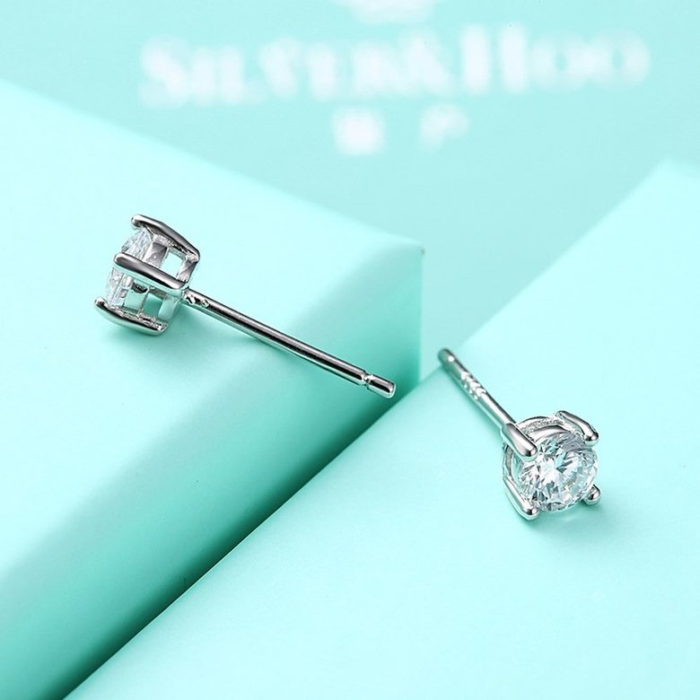 Wholesale Simple Fashion AAA Zircon Crystal Round Small Stud Earrings Wedding 925 Sterling Silver Earring for Women Girls Jewelry Gift TGSLE007 4