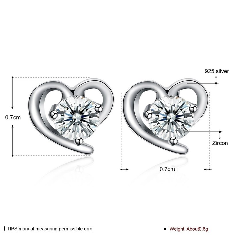 Wholesale Fashion romantic 925 Sterling Silver Stud Earrings High Quality Woman Fashion Jewelry New Heart-shaped Zircon Hot Sale Earrings TGSLE008 5