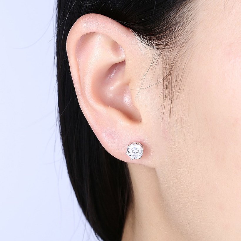 Wholesale Simple Fashion AAA Zircon Crystal Round Small Stud Earrings Wedding 925 Sterling Silver Earring for Women Girls Jewelry Gift TGSLE014 0