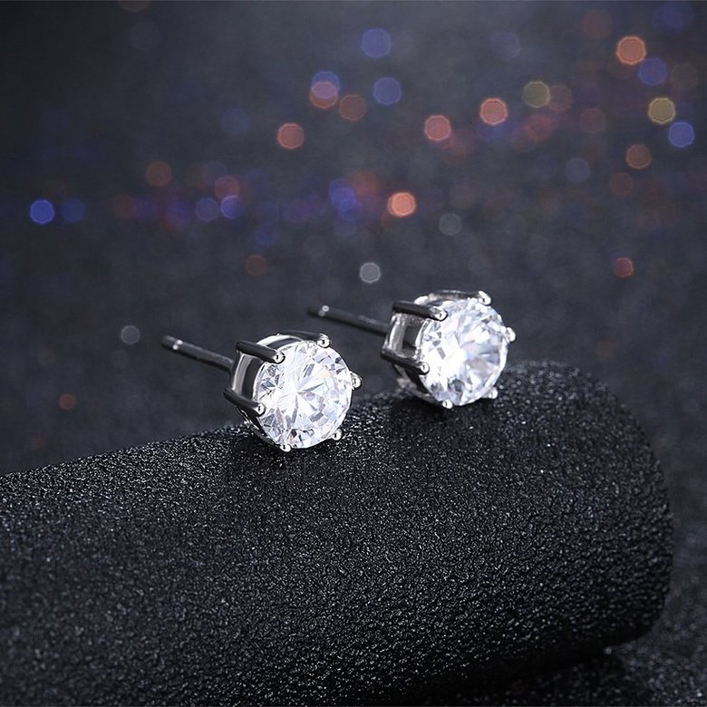 Wholesale Simple Fashion AAA Zircon Crystal Round Small Stud Earrings Wedding 925 Sterling Silver Earring for Women Girls Jewelry Gift TGSLE014 1