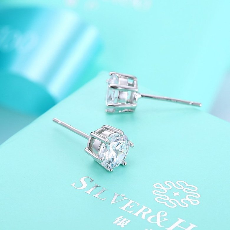 Wholesale Simple Fashion AAA Zircon Crystal Round Small Stud Earrings Wedding 925 Sterling Silver Earring for Women Girls Jewelry Gift TGSLE014 2