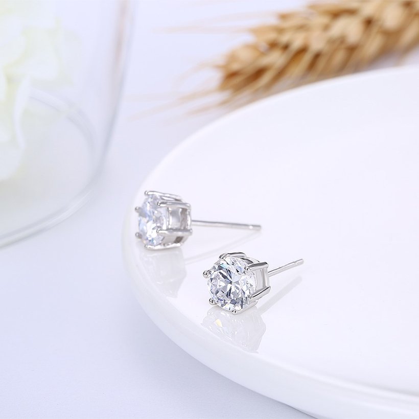 Wholesale Simple Fashion AAA Zircon Crystal Round Small Stud Earrings Wedding 925 Sterling Silver Earring for Women Girls Jewelry Gift TGSLE014 3
