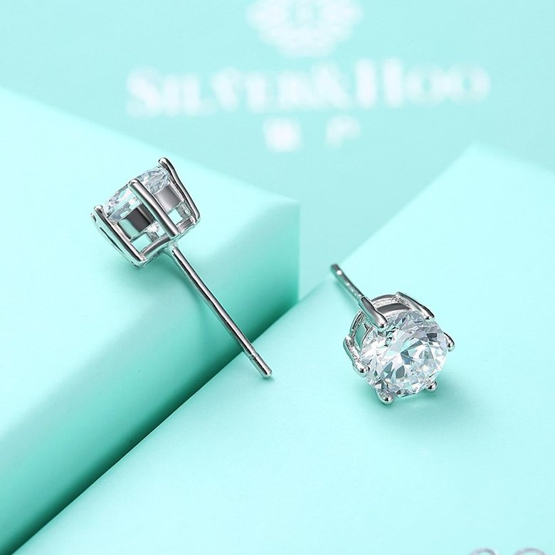 Wholesale Simple Fashion AAA Zircon Crystal Round Small Stud Earrings Wedding 925 Sterling Silver Earring for Women Girls Jewelry Gift TGSLE014 4