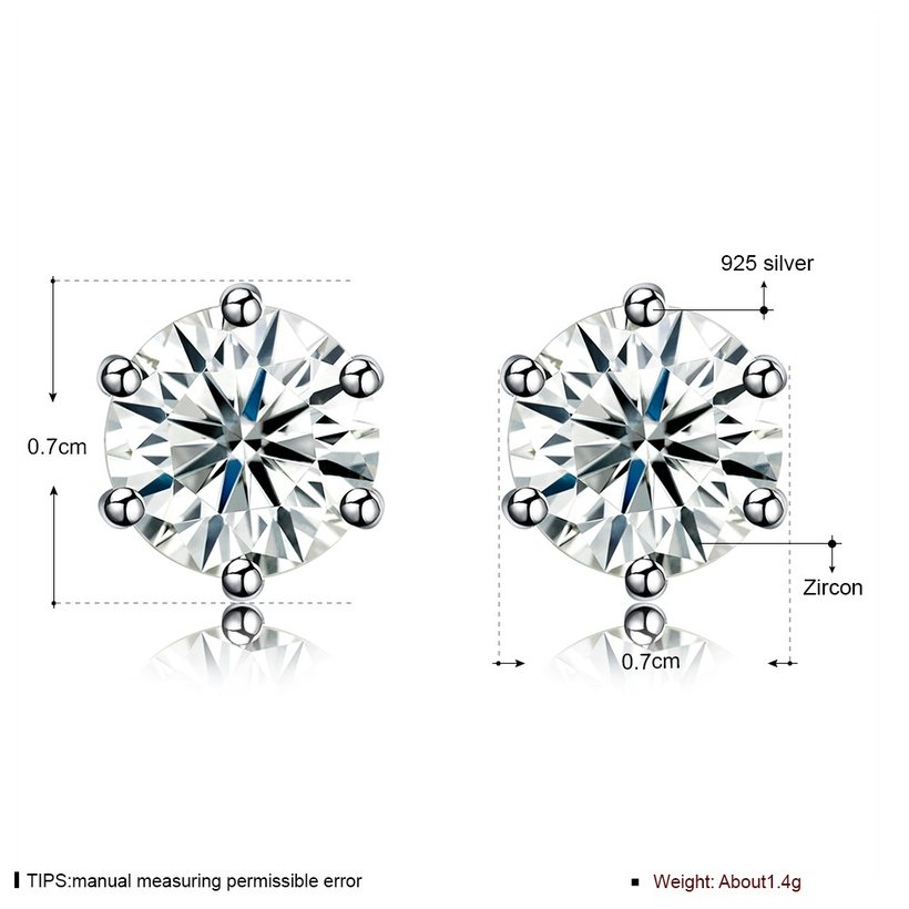 Wholesale Simple Fashion AAA Zircon Crystal Round Small Stud Earrings Wedding 925 Sterling Silver Earring for Women Girls Jewelry Gift TGSLE014 5