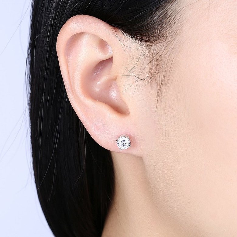 Wholesale Simple Fashion AAA Zircon Crystal Round Small Stud Earrings Wedding 925 Sterling Silver Earring for Women Girls Jewelry Gift TGSLE016 0