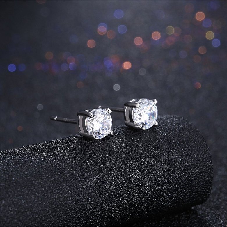 Wholesale Simple Fashion AAA Zircon Crystal Round Small Stud Earrings Wedding 925 Sterling Silver Earring for Women Girls Jewelry Gift TGSLE016 1