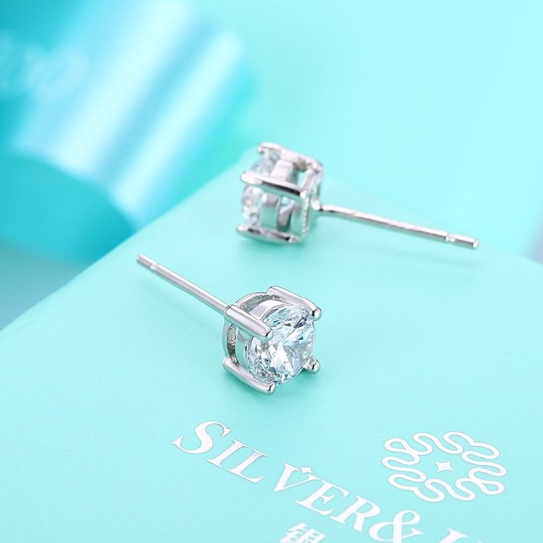 Wholesale Simple Fashion AAA Zircon Crystal Round Small Stud Earrings Wedding 925 Sterling Silver Earring for Women Girls Jewelry Gift TGSLE016 2