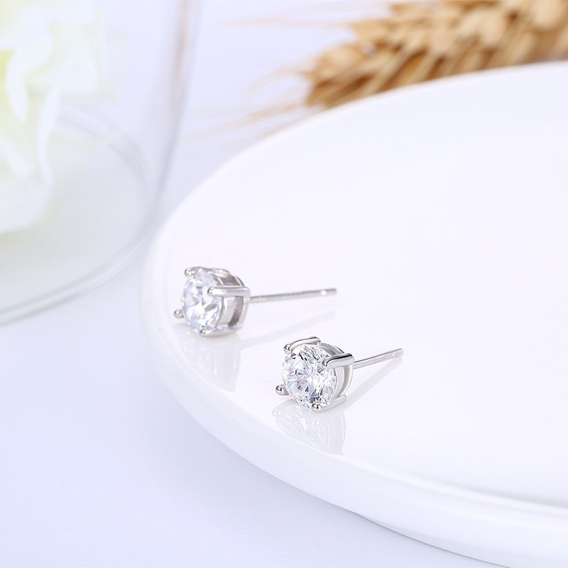 Wholesale Simple Fashion AAA Zircon Crystal Round Small Stud Earrings Wedding 925 Sterling Silver Earring for Women Girls Jewelry Gift TGSLE016 3