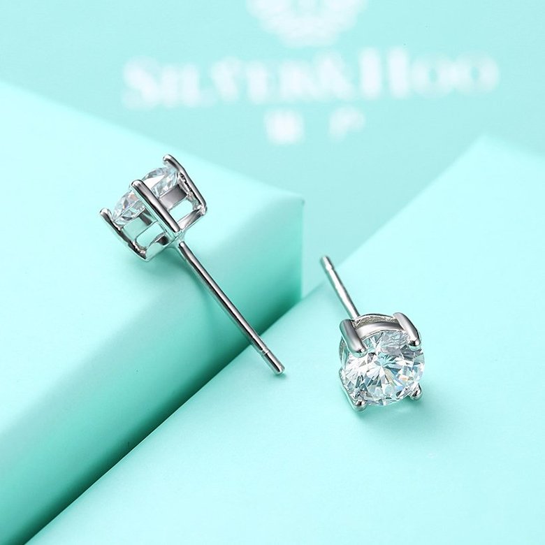 Wholesale Simple Fashion AAA Zircon Crystal Round Small Stud Earrings Wedding 925 Sterling Silver Earring for Women Girls Jewelry Gift TGSLE016 4