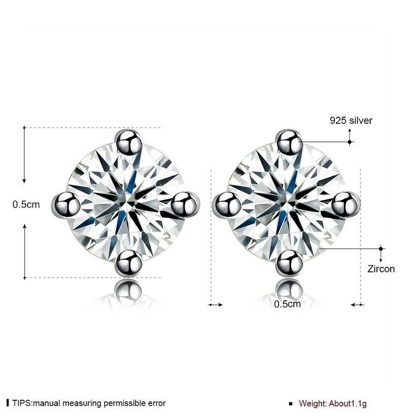 Wholesale Simple Fashion AAA Zircon Crystal Round Small Stud Earrings Wedding 925 Sterling Silver Earring for Women Girls Jewelry Gift TGSLE016 5