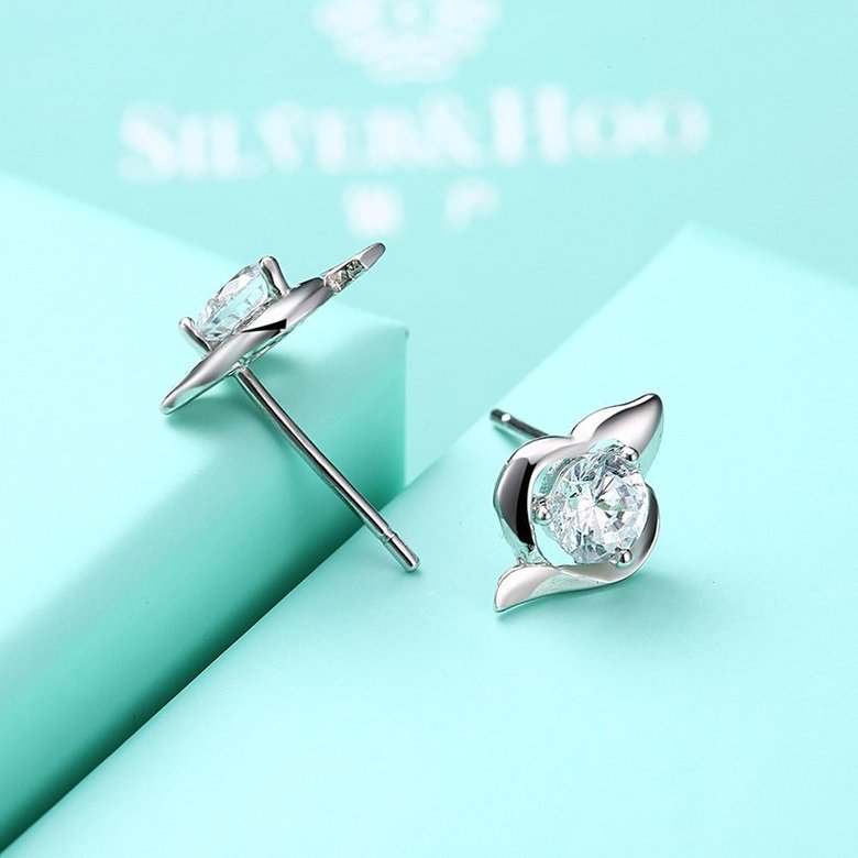 Wholesale Fashion romantic 925 Sterling Silver Stud Earrings High Quality Woman Fashion Jewelry cute shiny Zircon Hot Sale Earrings TGSLE020 4