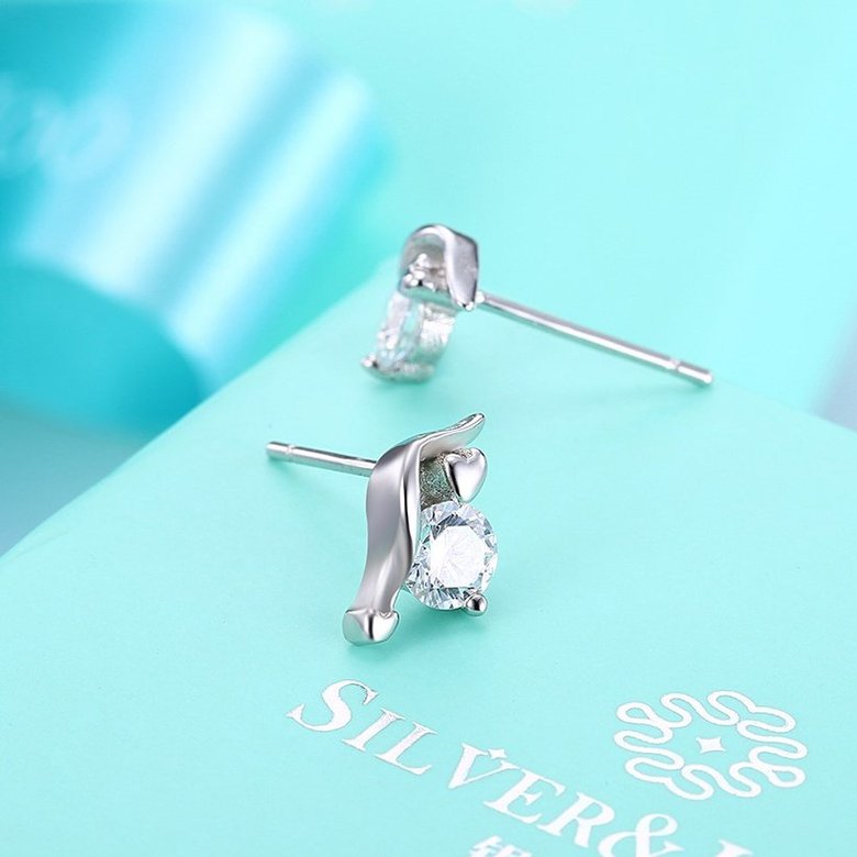 Wholesale Delicate unique Small Stud Earrings Real 925 Sterling Silver Earrings Trendy Crystal Stone Wedding Earrings For Women TGSLE022 2