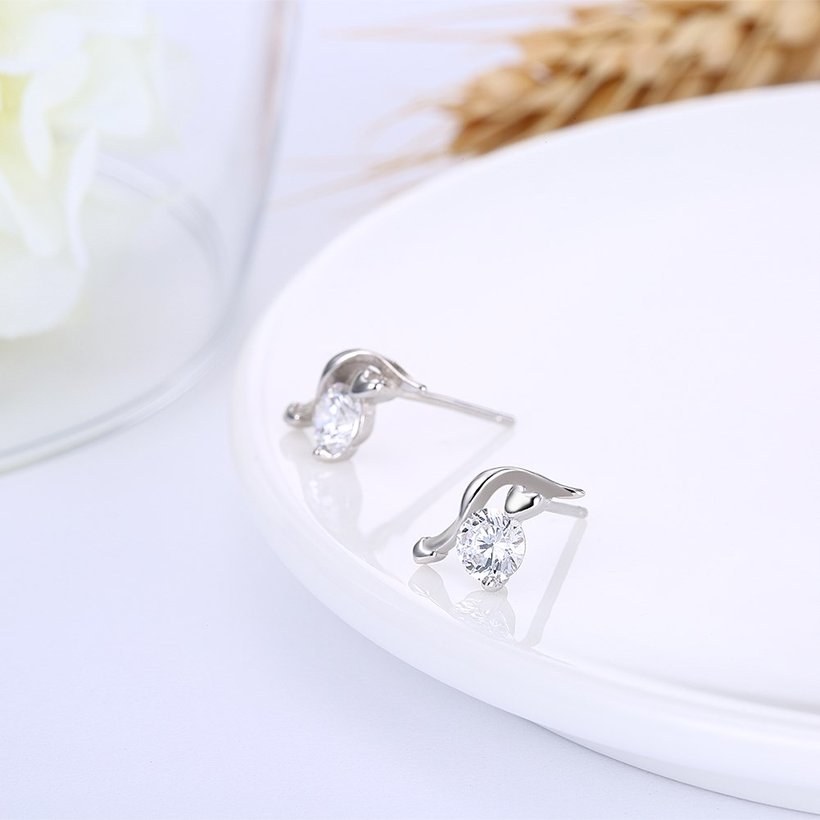 Wholesale Delicate unique Small Stud Earrings Real 925 Sterling Silver Earrings Trendy Crystal Stone Wedding Earrings For Women TGSLE022 3