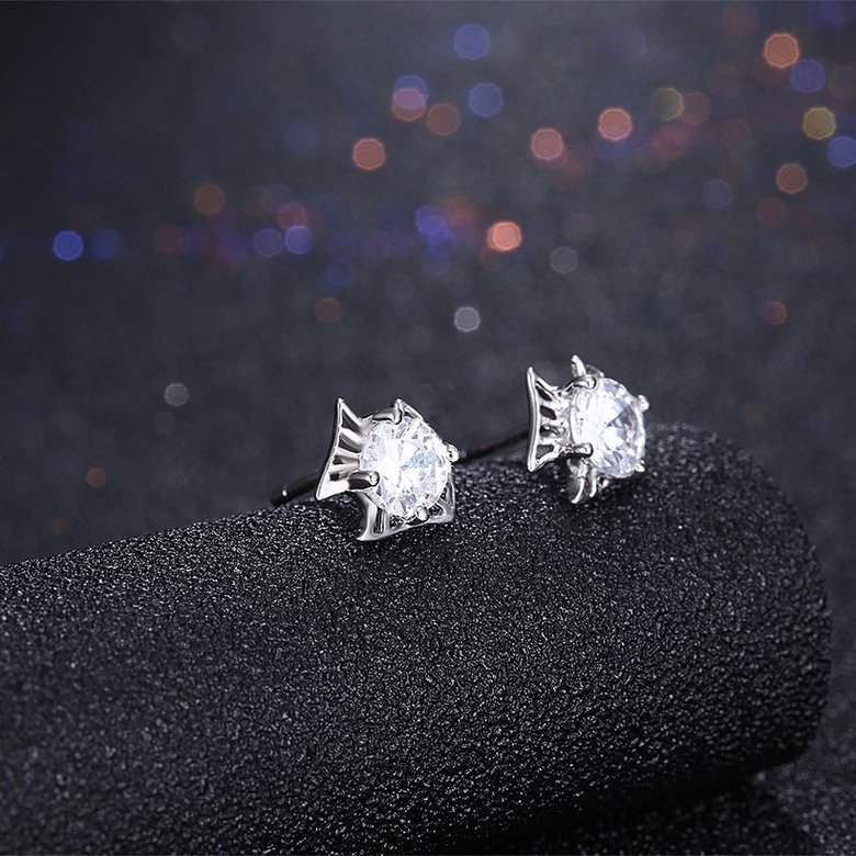 Wholesale China fashion jewelry unique 925 Sterling Silver Earrings High Quality for Woman cute little fish shiny Zircon Hot Sale Earrings TGSLE034 1