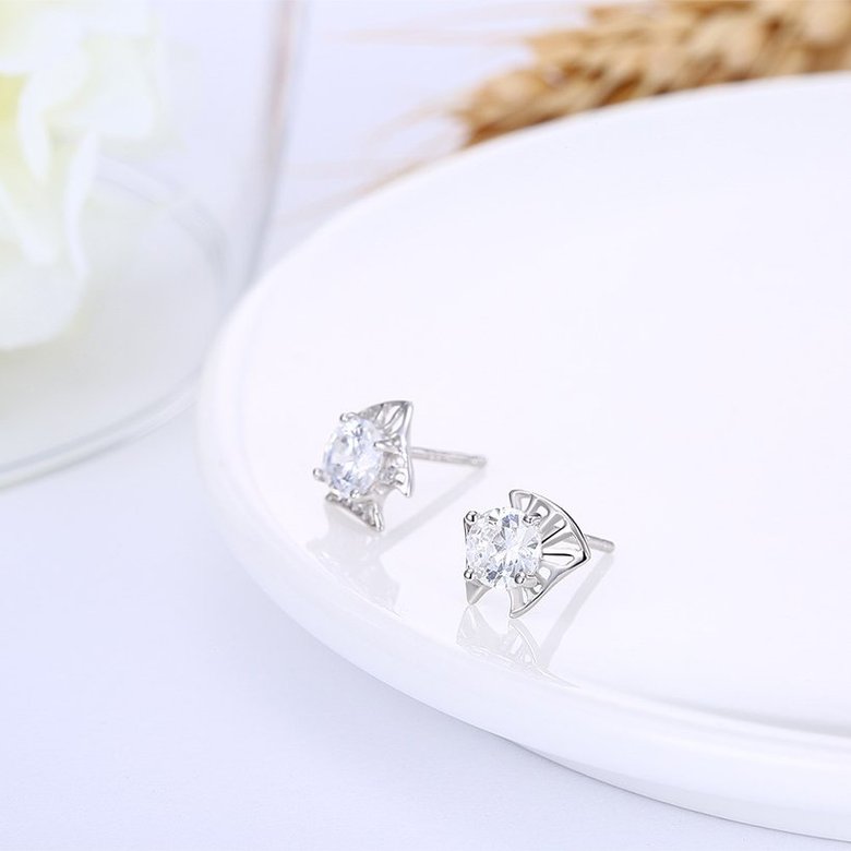 Wholesale China fashion jewelry unique 925 Sterling Silver Earrings High Quality for Woman cute little fish shiny Zircon Hot Sale Earrings TGSLE034 3