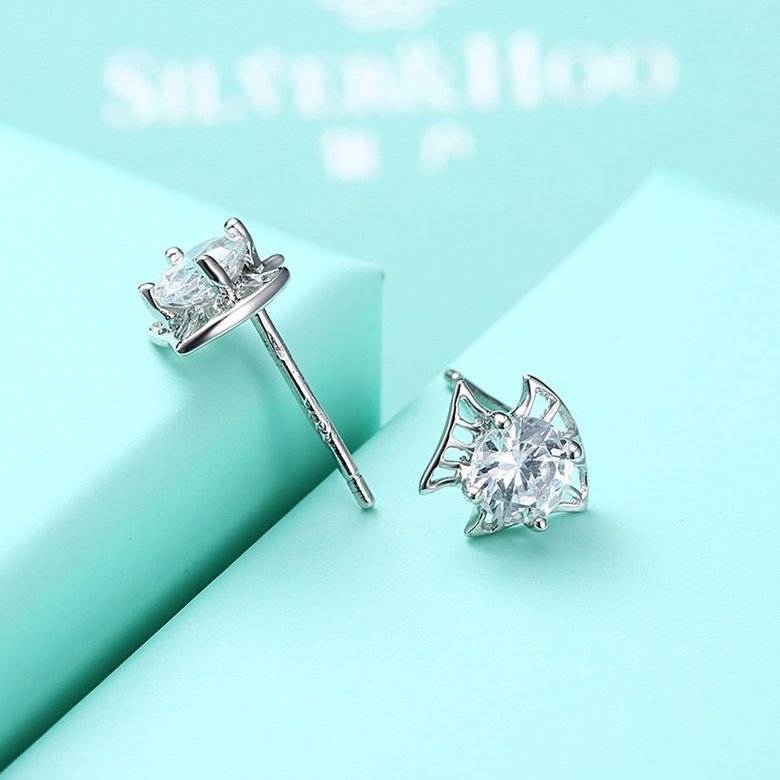 Wholesale China fashion jewelry unique 925 Sterling Silver Earrings High Quality for Woman cute little fish shiny Zircon Hot Sale Earrings TGSLE034 4