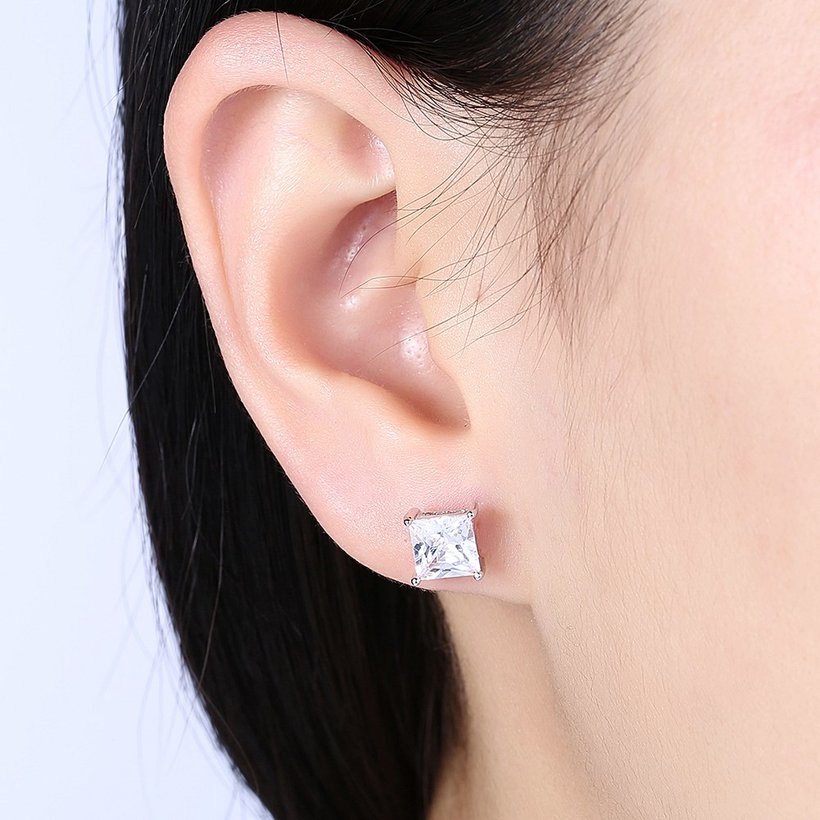 Wholesale Luxury Female White Zircon Stone Earrings S925 Sterling Silver Crystal square Stud Earrings For Women Vintage Wedding Jewelry TGSLE048 0