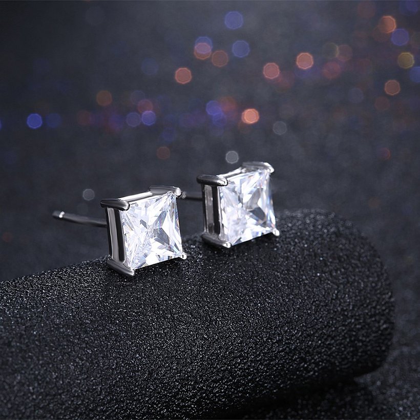 Wholesale Luxury Female White Zircon Stone Earrings S925 Sterling Silver Crystal square Stud Earrings For Women Vintage Wedding Jewelry TGSLE048 1