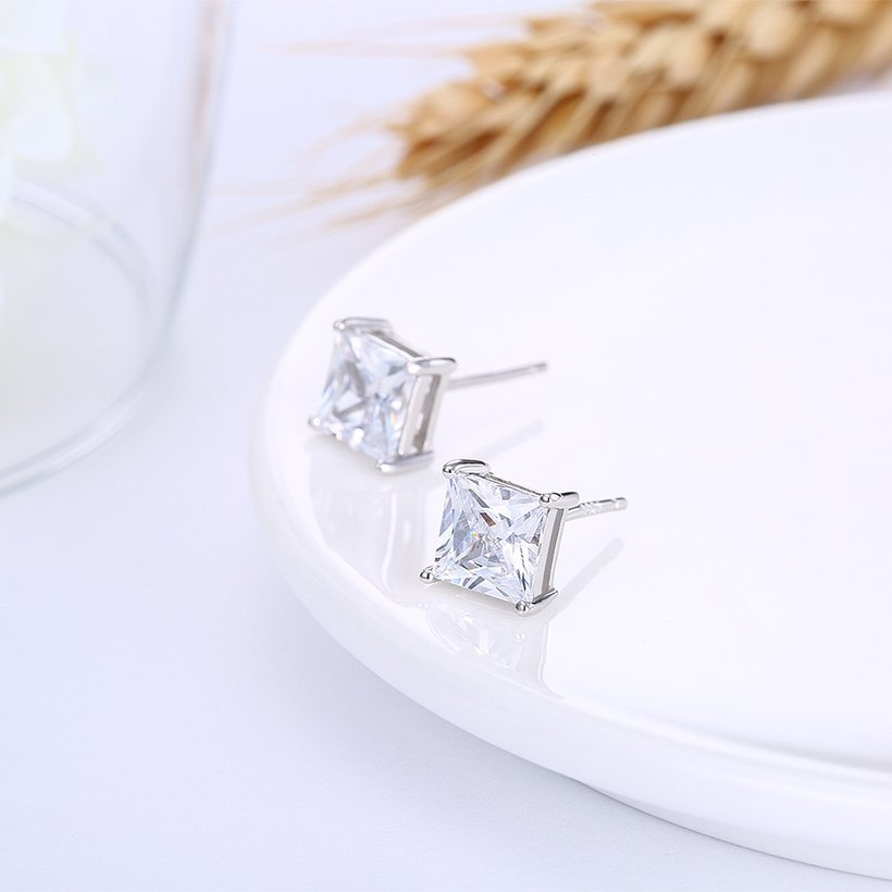 Wholesale Luxury Female White Zircon Stone Earrings S925 Sterling Silver Crystal square Stud Earrings For Women Vintage Wedding Jewelry TGSLE048 3