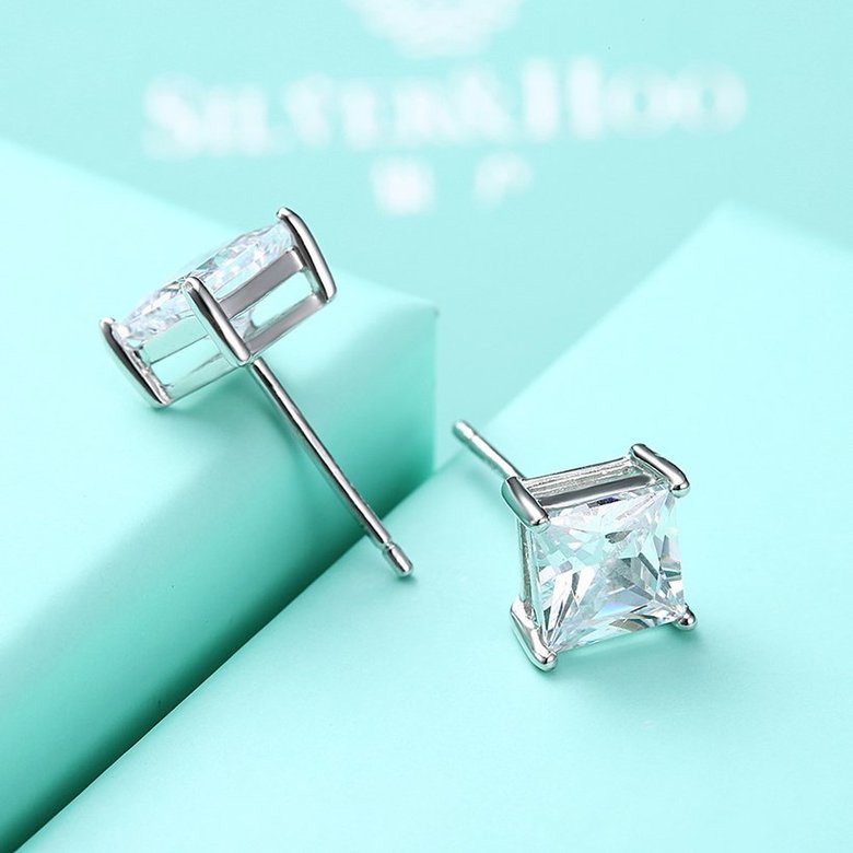 Wholesale Luxury Female White Zircon Stone Earrings S925 Sterling Silver Crystal square Stud Earrings For Women Vintage Wedding Jewelry TGSLE048 4