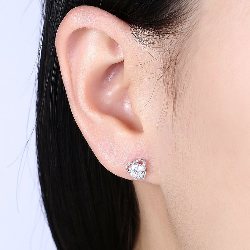 Wholesale Luxury Female Flower Small Stud Earrings Real 925 Sterling Silver Earrings Trendy Crystal Stone Wedding Earrings For Women TGSLE050 0