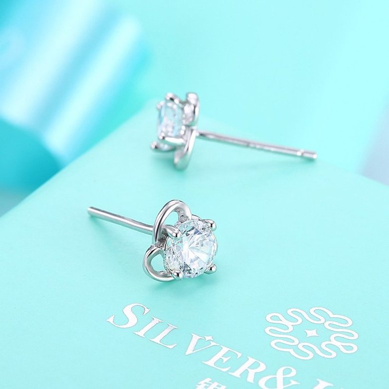 Wholesale Luxury Female Flower Small Stud Earrings Real 925 Sterling Silver Earrings Trendy Crystal Stone Wedding Earrings For Women TGSLE050 2