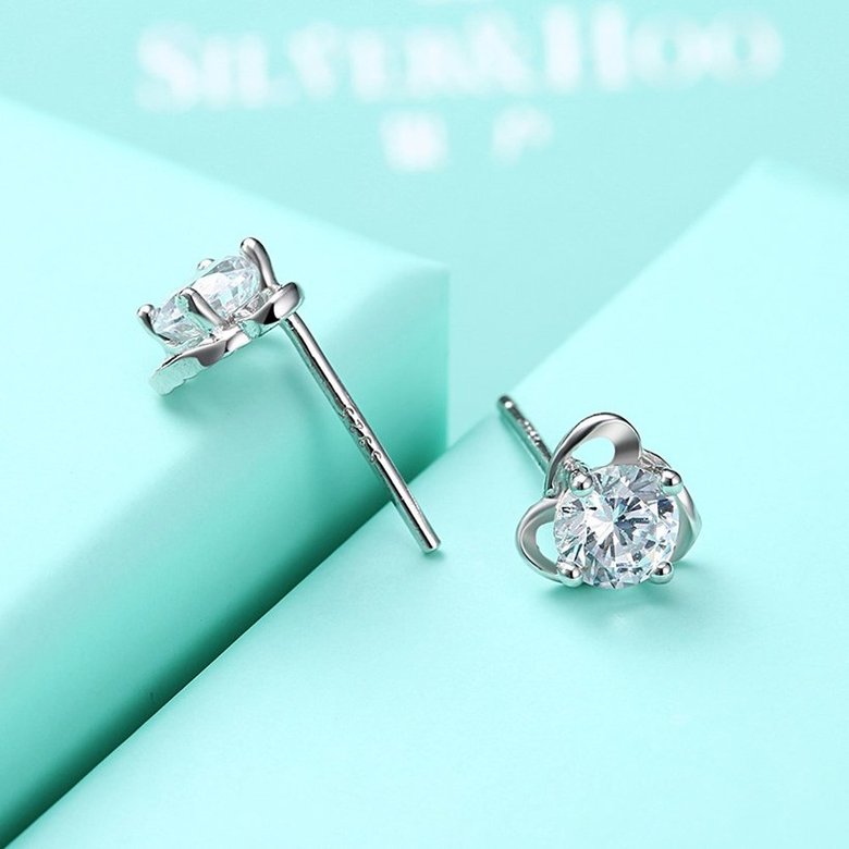 Wholesale Luxury Female Flower Small Stud Earrings Real 925 Sterling Silver Earrings Trendy Crystal Stone Wedding Earrings For Women TGSLE050 4