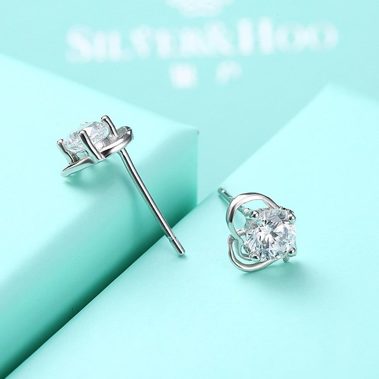 Wholesale Creative Luxury Female Small Stud Earrings Real 925 Sterling Silver Earrings Trendy shinny Crystal Stone Wedding Earrings  TGSLE051 4