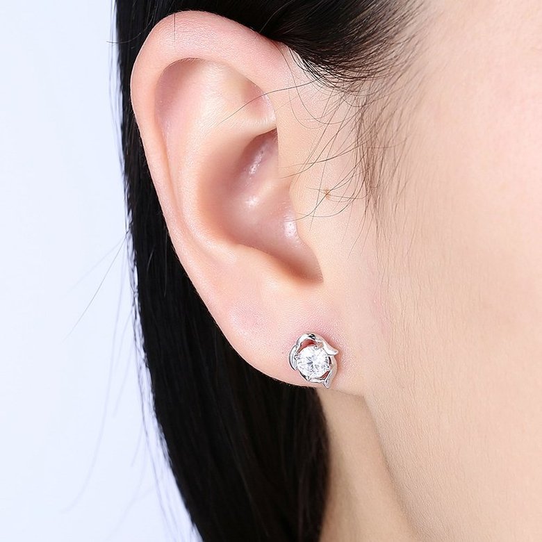 Wholesale Creative Luxury Female Small Stud Earrings Real 925 Sterling Silver Earrings Trendy shinny Crystal Stone Wedding Earrings  TGSLE053 0