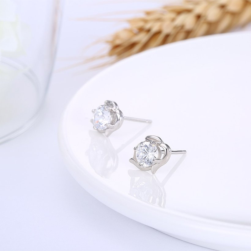 Wholesale Creative Luxury Female Small Stud Earrings Real 925 Sterling Silver Earrings Trendy shinny Crystal Stone Wedding Earrings  TGSLE053 3